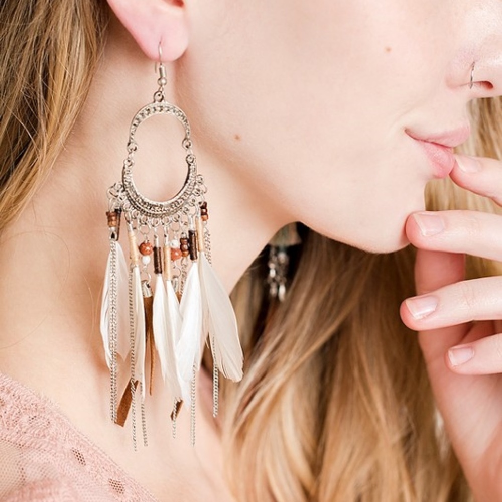 Boho Feather Drop Earrings